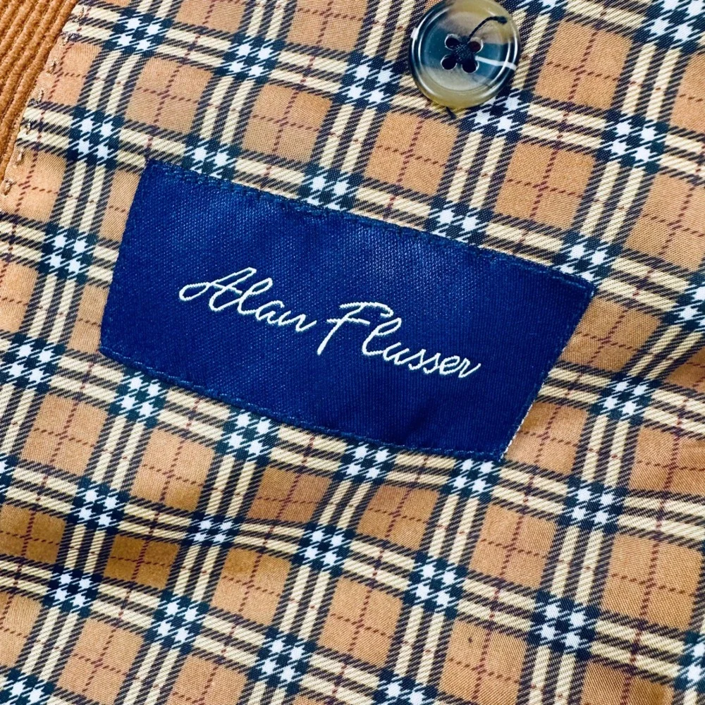 Alan Flusser 48R Burnt Orange Corduroy Blazer Jacket Sport Coat Plaid Lining